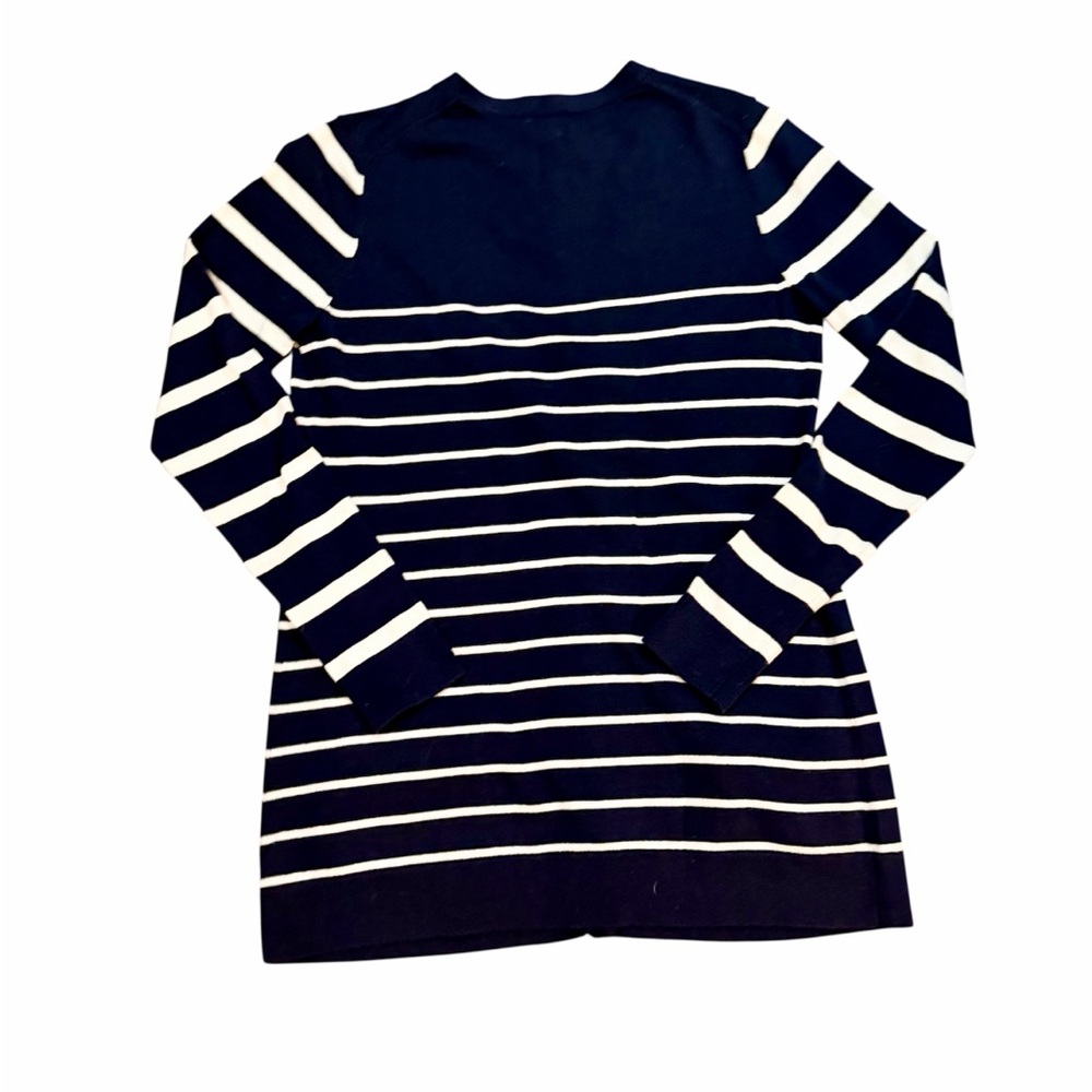 GAP Silk Blend Navy & White Striped Button Down V-Neck Cardigan Sweater Sz M - Picture 2 of 3
